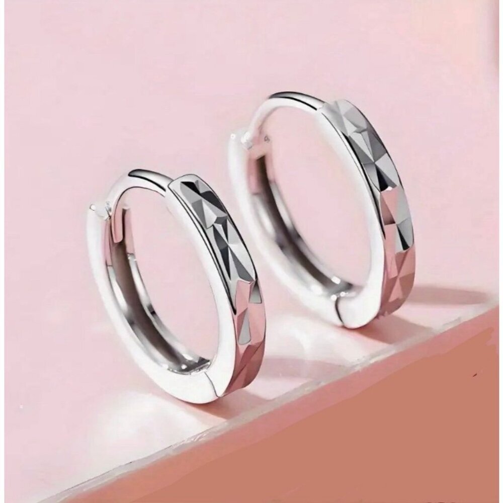 Sterling Silver Geometric Hoop Earrings Modern Minimalist Sleek Chunky